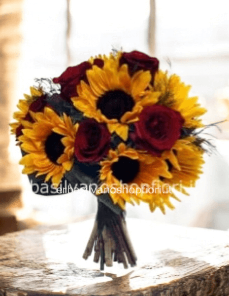 Bouquet di Girasoli e Rose rosse