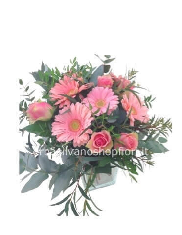 Bouquet di Gerbere e Rose toni del rosa