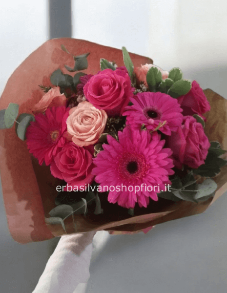 Bouquet di Gerbere e Rose toni del rosa