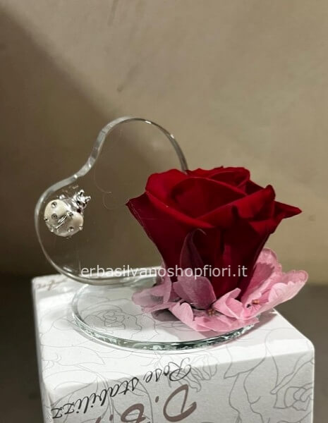 rosa con cuore e portafortuna