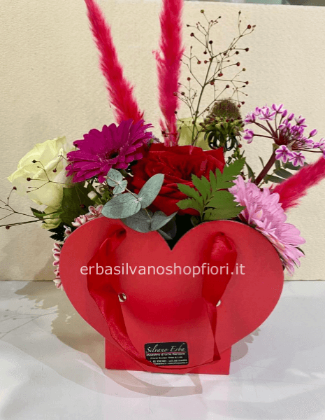 Borsetta cuore con fiori ROSSA